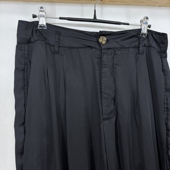 The GREAT. Size 28 Trouser Pants Black High Rise Womens Silky Pleated Pockets - Picture 2 of 8